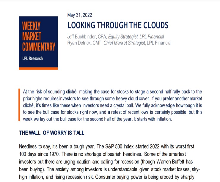Looking Through the Clouds | Weekly Market Commentary | May 31, 2022